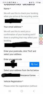 Someone's else's details showing on the online recycling centre booking form (Image: Becky Hold / Cornwall Council)